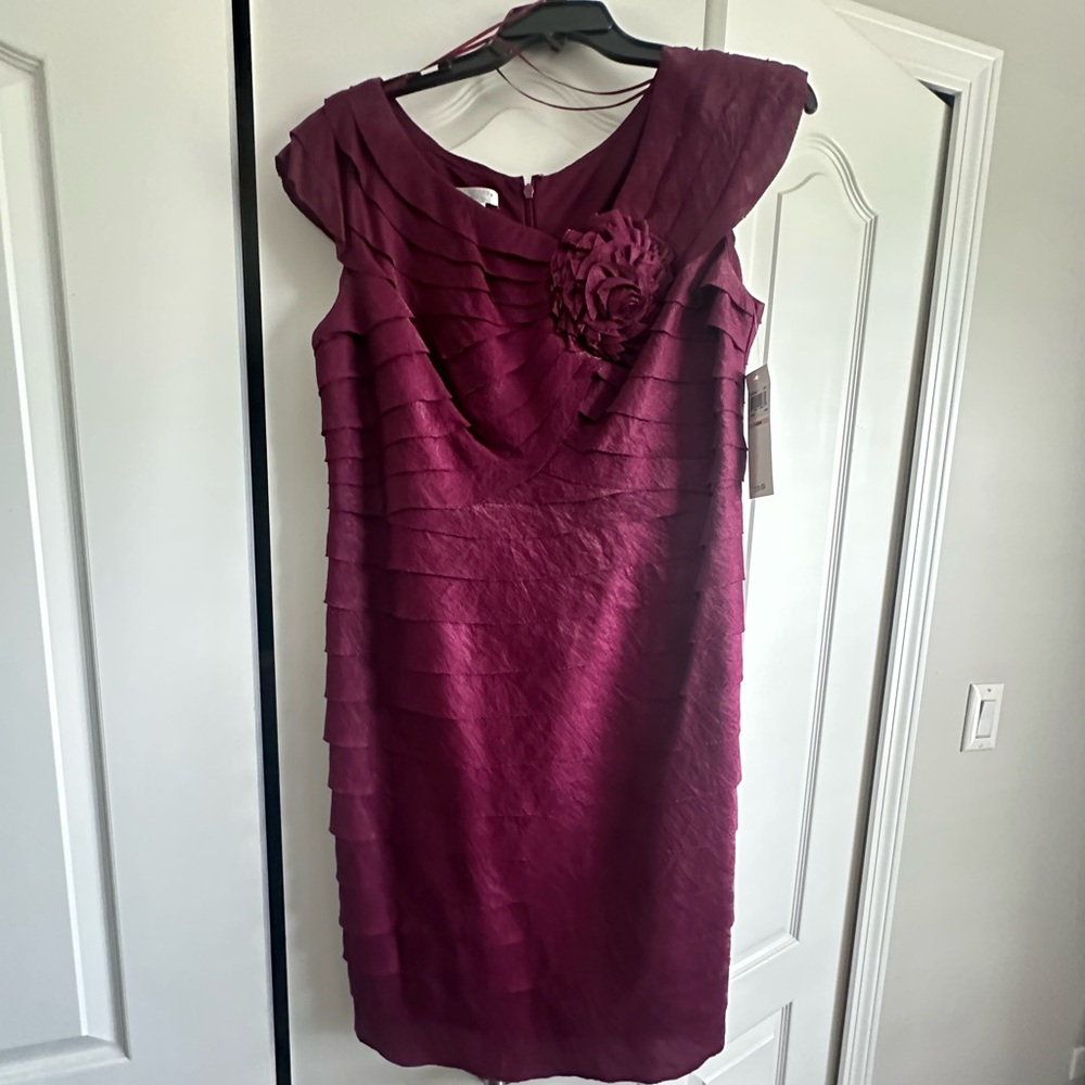 LONDON TIMES Ruffle Dress in color Wine Plus Size